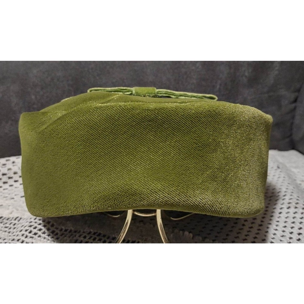 Vintage Ladies Green Pill Box Style Union Made Hat Bow Design Velvet 50's